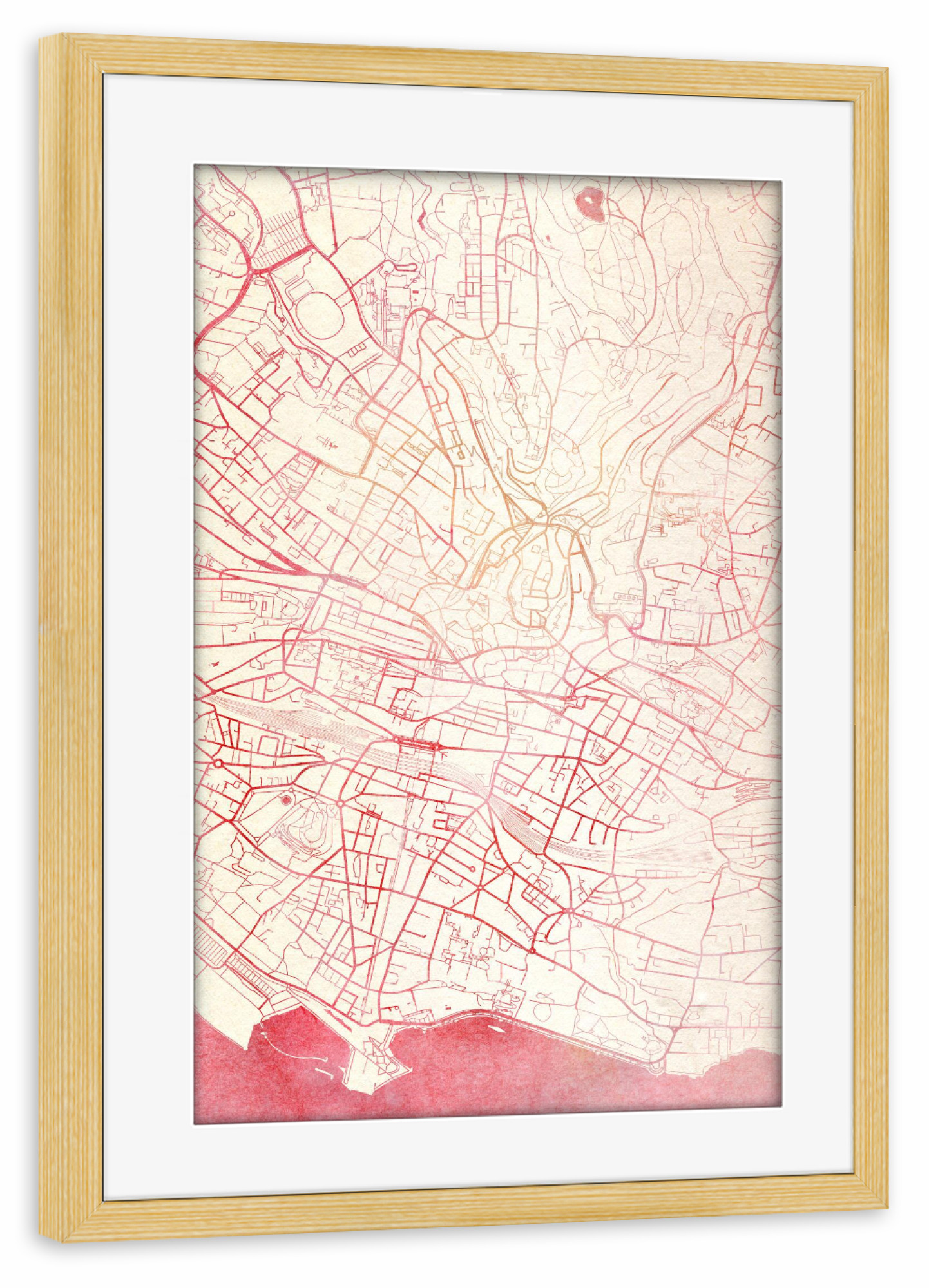 Poster mit Rahmen kiefer "Lausanne Schweiz I" artboxONE - Städte,Reise - Städte,Stadtkarte,Wasserfarbe