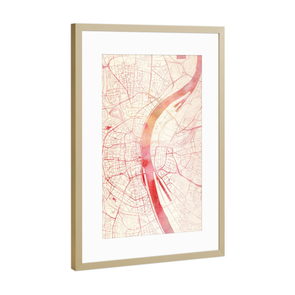 Poster mit Rahmen Gold "Köln Deutschland II" artboxONE - Städte,Reise - Städte,Stadtkarte,Wasserfarbe