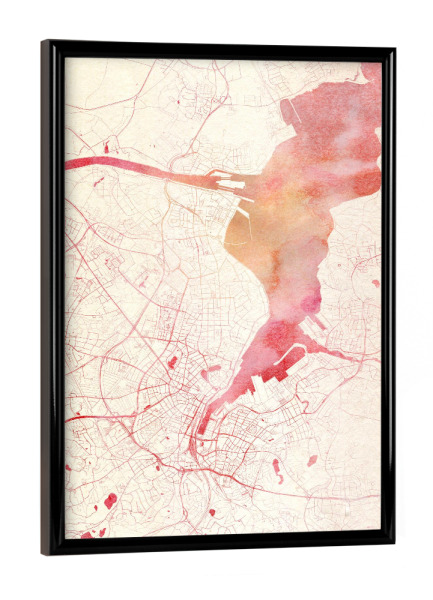 Poster mit schwarzem Rahmen "Kiel Deutschland II" artboxONE - Städte,Reise - Städte,Stadtkarte,Wasserfarbe