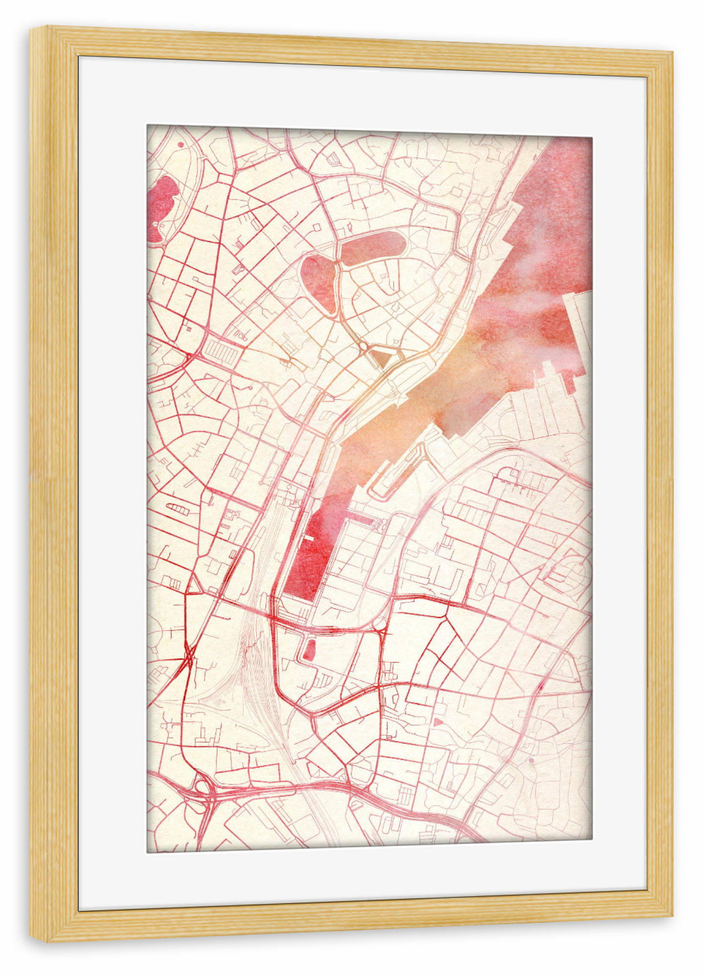 Poster mit Rahmen kiefer "Kiel Deutschland I" artboxONE - Städte,Reise - Städte,Stadtkarte,Wasserfarbe