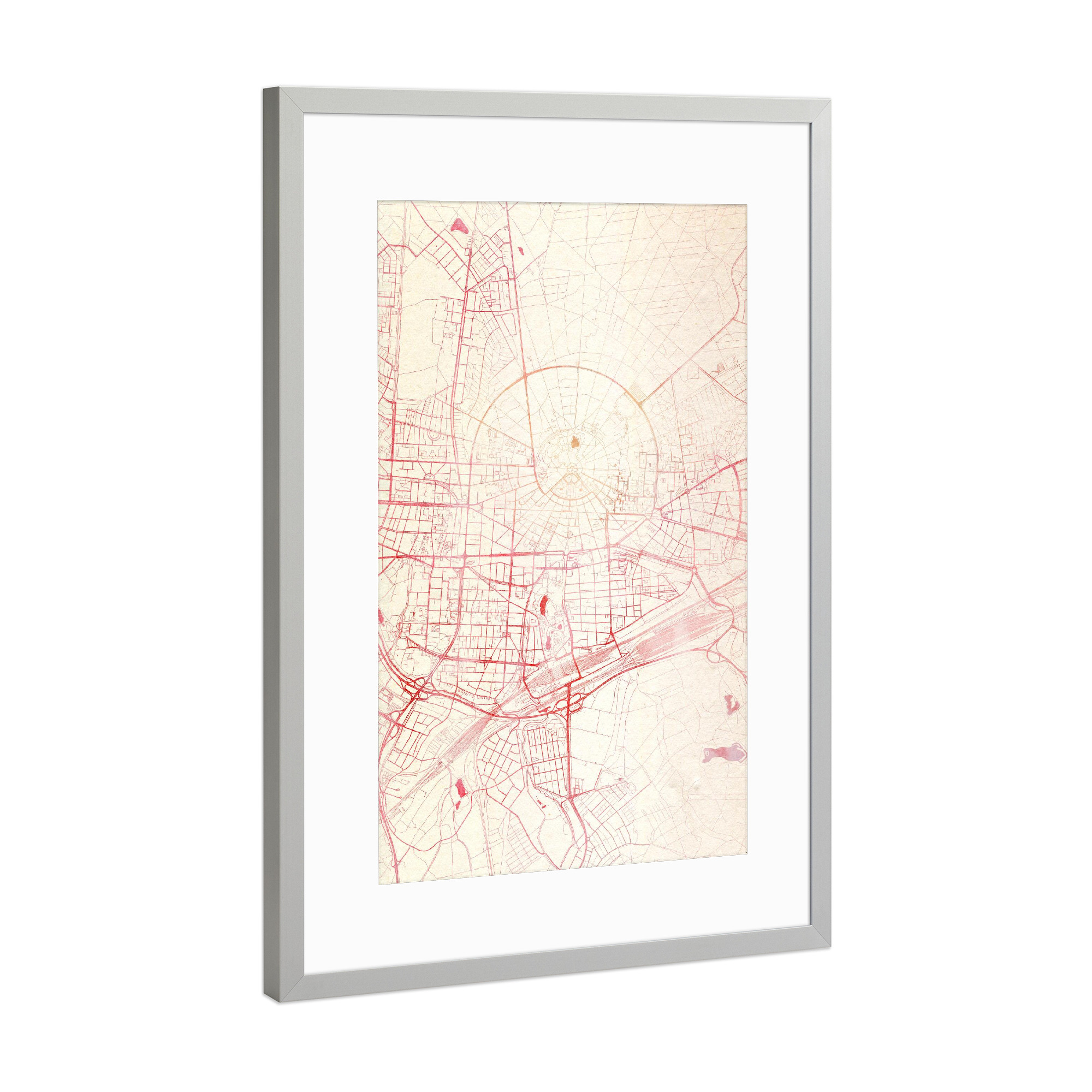 Poster mit Rahmen Silber "Karlsruhe Deutschland I" artboxONE - Städte,Reise - Städte,Stadtkarte,Wasserfarbe