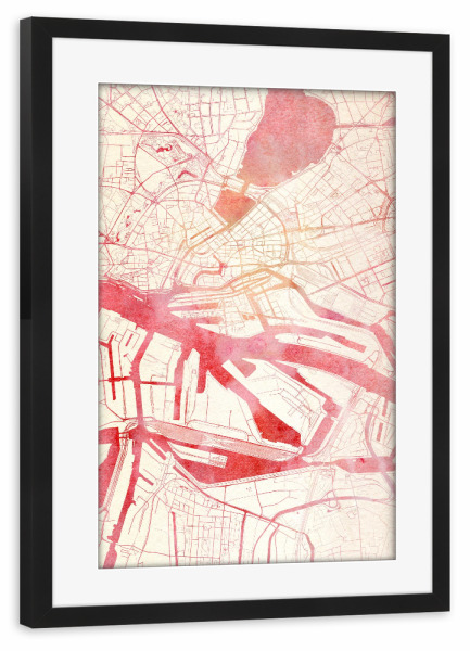 Poster mit Rahmen schwarz "Hamburg Deutschland I" artboxONE - Städte,Reise - Städte,Stadtkarte,Wasserfarbe