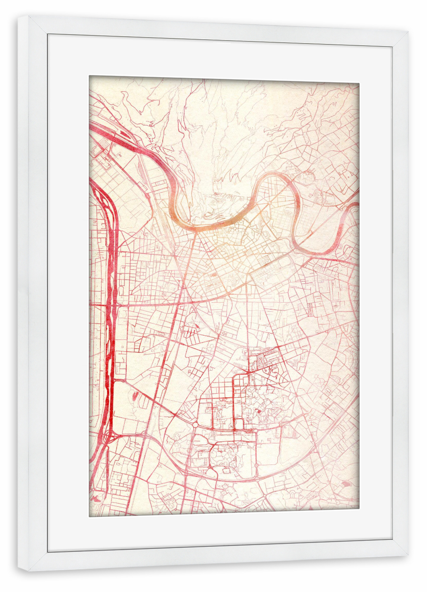 Poster mit Rahmen weiß "Grenoble Frankreich II" artboxONE - Städte,Reise - Städte,Stadtkarte,Wasserfarbe