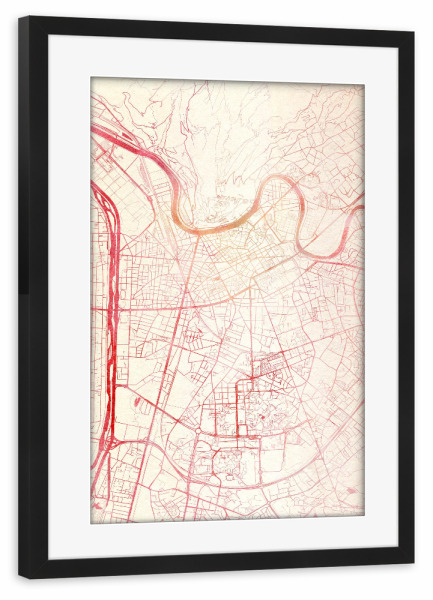 Poster mit Rahmen schwarz "Grenoble Frankreich II" artboxONE - Städte,Reise - Städte,Stadtkarte,Wasserfarbe
