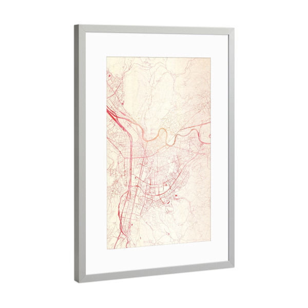 Poster mit Rahmen Silber "Grenoble Frankreich I" artboxONE - Städte,Reise - Städte,Stadtkarte,Wasserfarbe