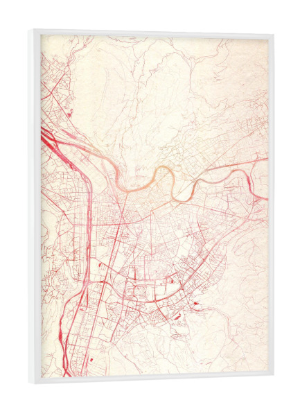 Poster mit weißem Rahmen "Grenoble Frankreich I" artboxONE - Städte,Reise - Städte,Stadtkarte,Wasserfarbe