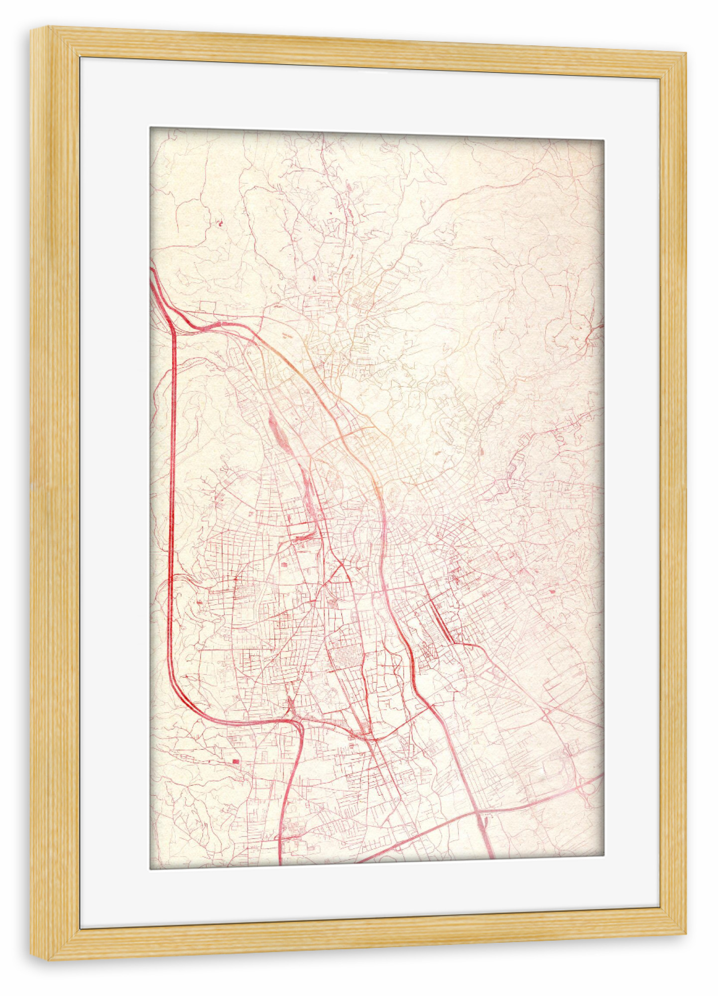 Poster mit Rahmen kiefer "Graz Österreich I" artboxONE - Städte,Reise - Städte,Stadtkarte,Wasserfarbe