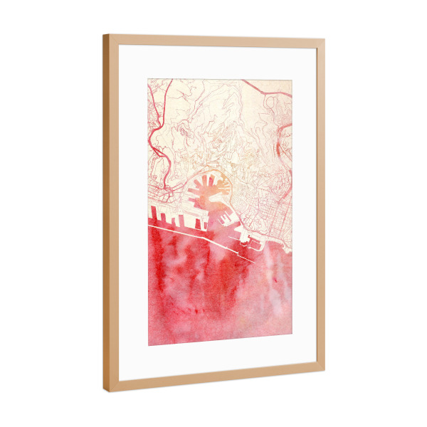 Poster mit Rahmen Kupfer "Genua Italien I" artboxONE - Städte,Reise - Städte,Stadtkarte,Wasserfarbe