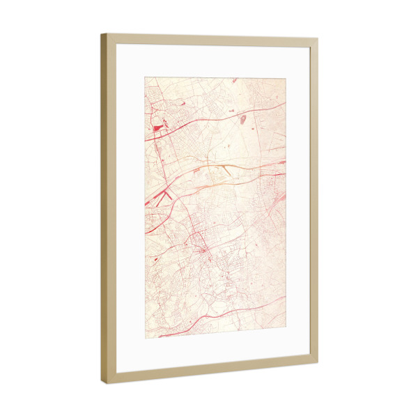 Poster mit Rahmen Gold "Gelsenkirchen Deutschland I" artboxONE - Städte,Reise - Städte,Stadtkarte,Wasserfarbe