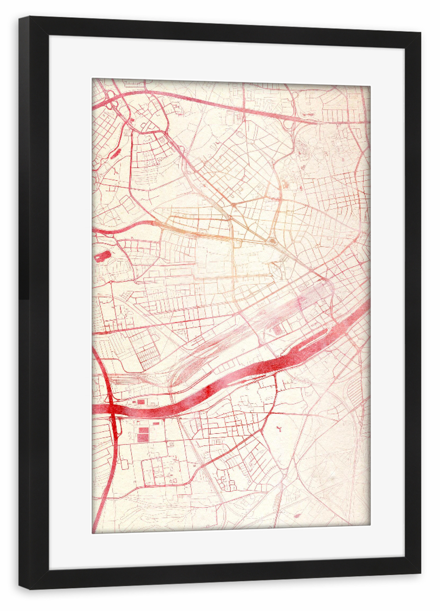 Poster mit Rahmen schwarz "Frankfurt-am-Main Deutschland I" artboxONE - Städte,Reise - Städte,Stadtkarte,Wasserfarbe