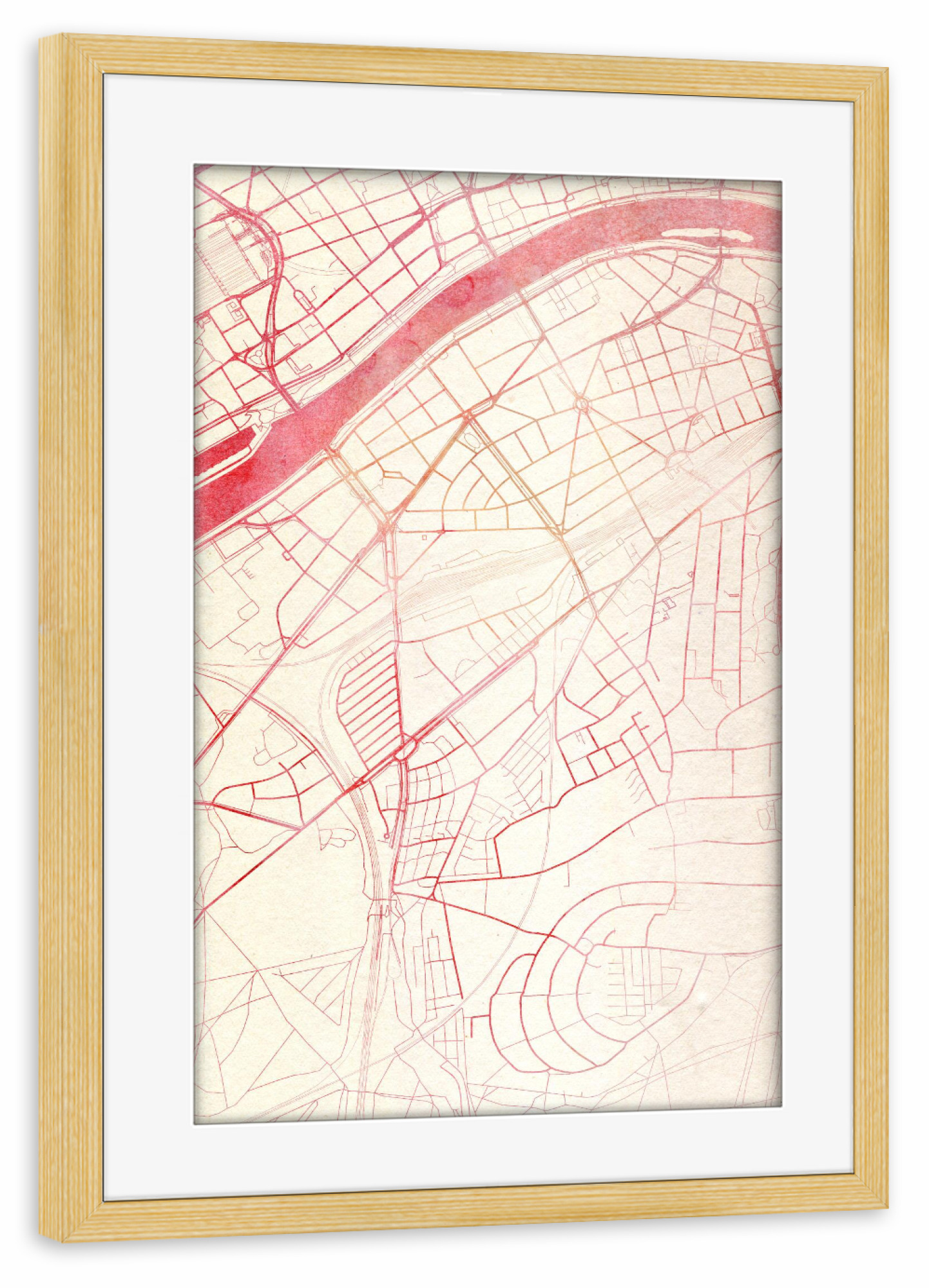 Poster mit Rahmen kiefer "Frankfurt-Sachsenhausen Deutschland I" artboxONE - Städte,Reise - Städte,Stadtkarte,Wasserfarbe