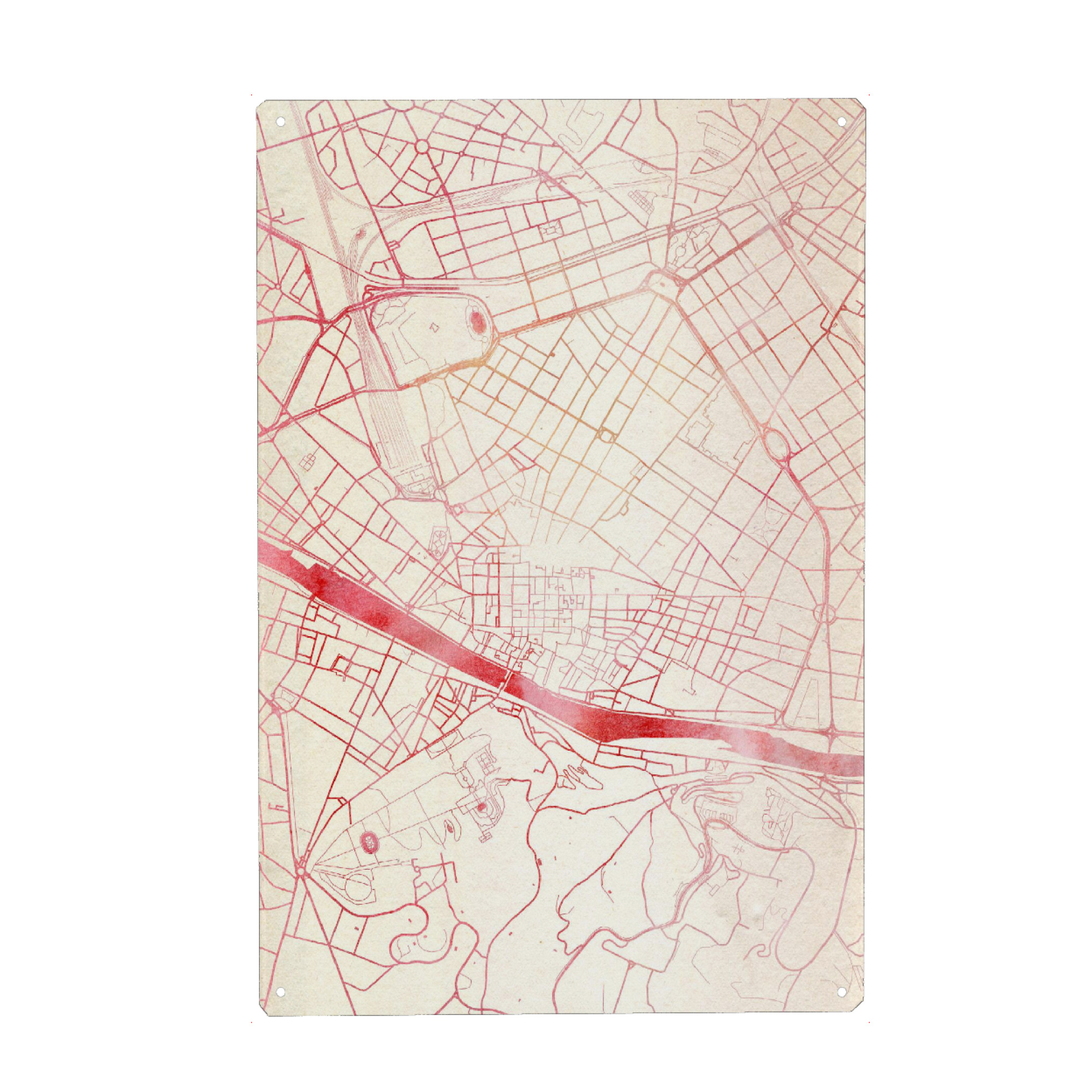 Holzbild "Florenz Italien II" artboxONE - Städte,Reise - Städte,Stadtkarte,Wasserfarbe