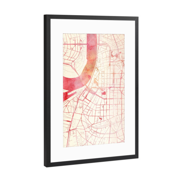 Poster mit Rahmen Schwarz (Metallic) "Düsseldorf Deutschland II" artboxONE - Städte,Reise - Städte,Stadtkarte,Wasserfarbe