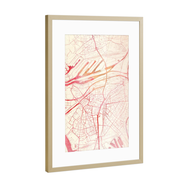 Poster mit Rahmen Gold "Duisburg Deutschland I" artboxONE - Städte,Reise - Städte,Stadtkarte,Wasserfarbe