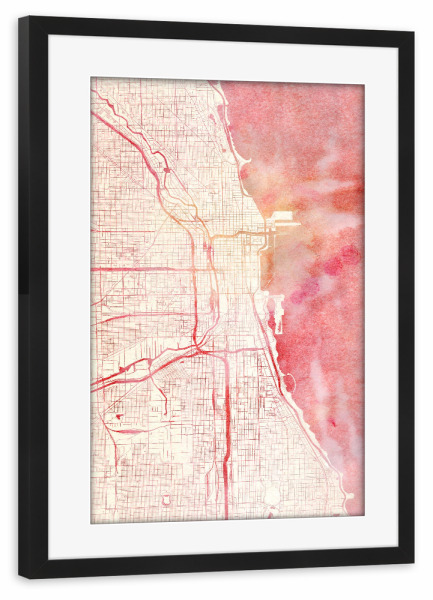 Poster mit Rahmen schwarz "Chicago USA II" artboxONE - Städte,Reise - Städte,Stadtkarte,Wasserfarbe