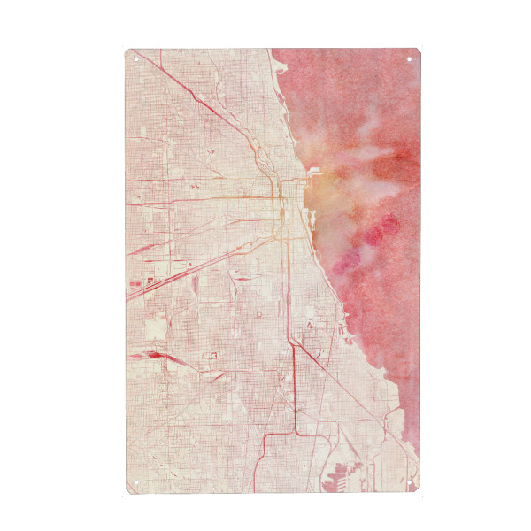 Holzbild "Chicago USA I" artboxONE - Städte,Reise - Städte,Stadtkarte,Wasserfarbe