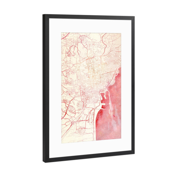 Poster mit Rahmen Schwarz (Metallic) "Catania Italien I" artboxONE - Städte,Reise - Städte,Stadtkarte,Wasserfarbe