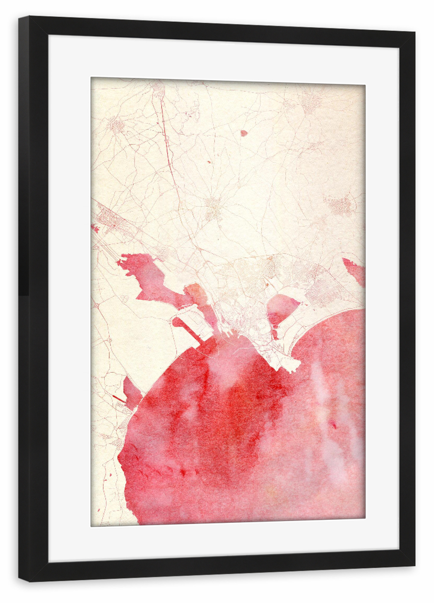 Poster mit Rahmen schwarz "Cagliari Italien I" artboxONE - Städte,Reise - Städte,Stadtkarte,Wasserfarbe