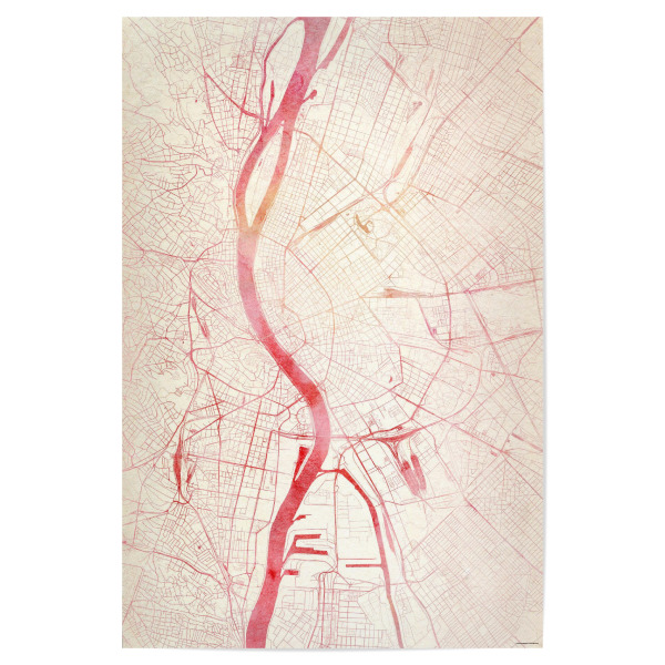 Poster 30x20 cm "Budapest Ungarn II" artboxONE - Städte,Reise - Städte,Stadtkarte,Wasserfarbe
