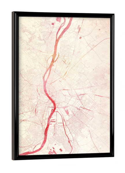 Poster mit schwarzem Rahmen "Budapest Ungarn I" artboxONE - Städte,Reise - Städte,Stadtkarte,Wasserfarbe