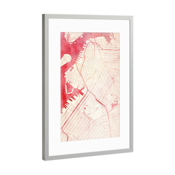 Poster mit Rahmen Silber "Brooklyn USA I" artboxONE - Städte,Reise - Städte,Stadtkarte,Wasserfarbe