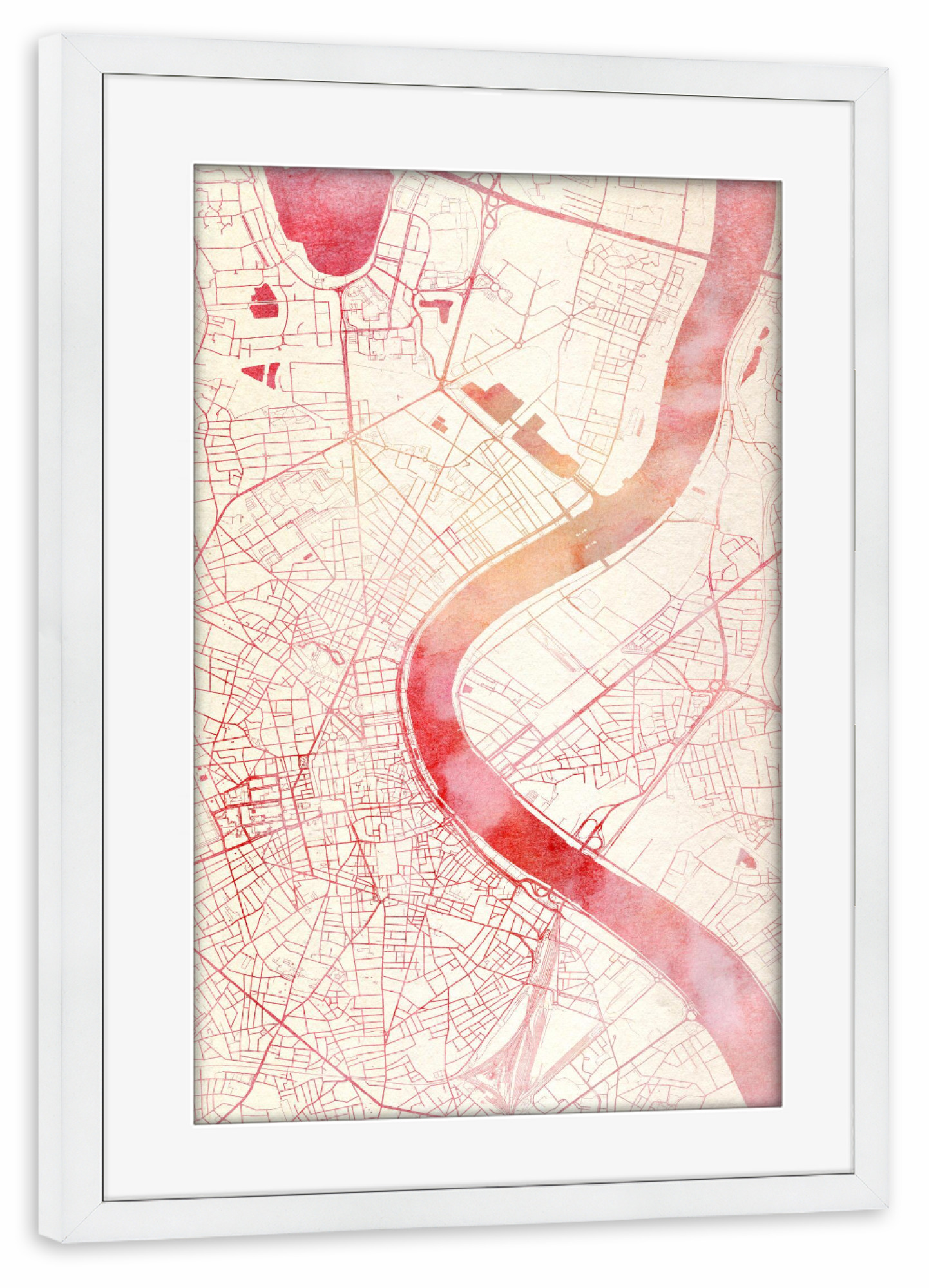 Poster mit Rahmen weiß "Bordeaux Frankreich I" artboxONE - Städte,Reise - Städte,Stadtkarte,Wasserfarbe