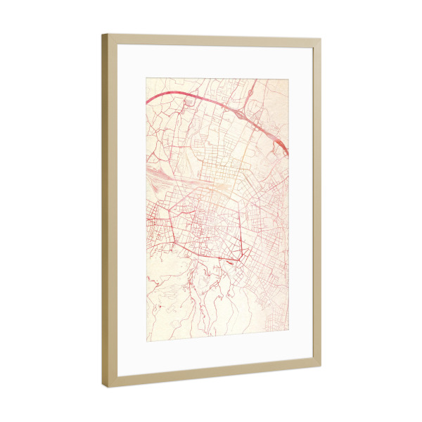 Poster mit Rahmen Gold "Bologna Italien I" artboxONE - Städte,Reise - Städte,Stadtkarte,Wasserfarbe