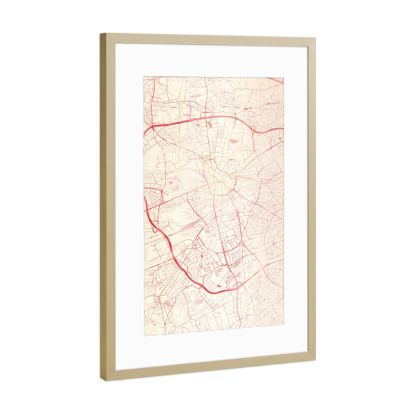 Poster mit Rahmen Gold "Bochum Deutschland I" artboxONE - Städte,Reise - Städte,Stadtkarte,Wasserfarbe