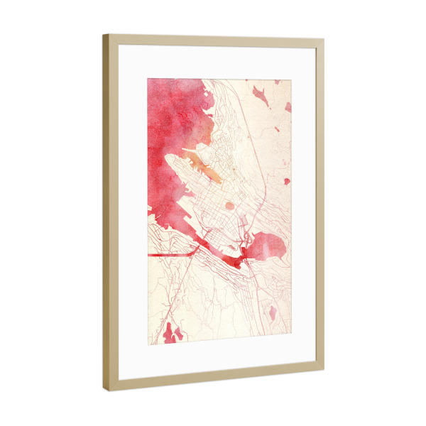 Poster mit Rahmen Gold "Bergen Norwegen II" artboxONE - Städte,Reise - Städte,Stadtkarte,Wasserfarbe