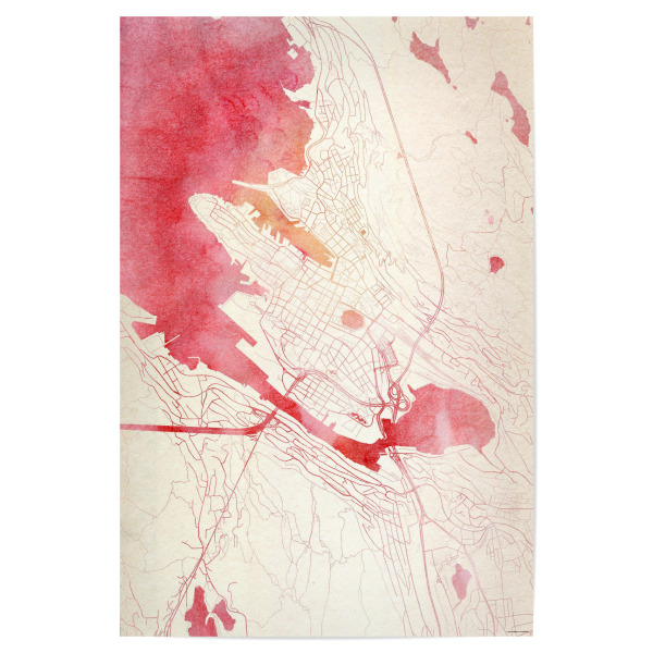 Poster 30x20 cm "Bergen Norwegen II" artboxONE - Städte,Reise - Städte,Stadtkarte,Wasserfarbe
