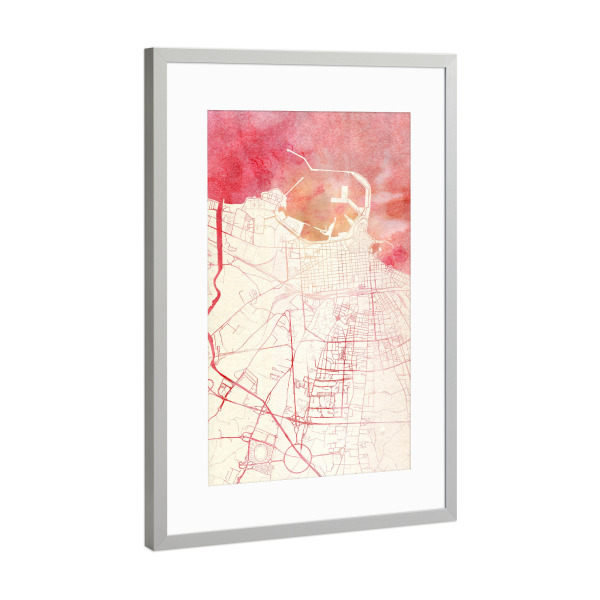 Poster mit Rahmen Silber "Bari Italien II" artboxONE - Städte,Reise - Städte,Stadtkarte,Wasserfarbe