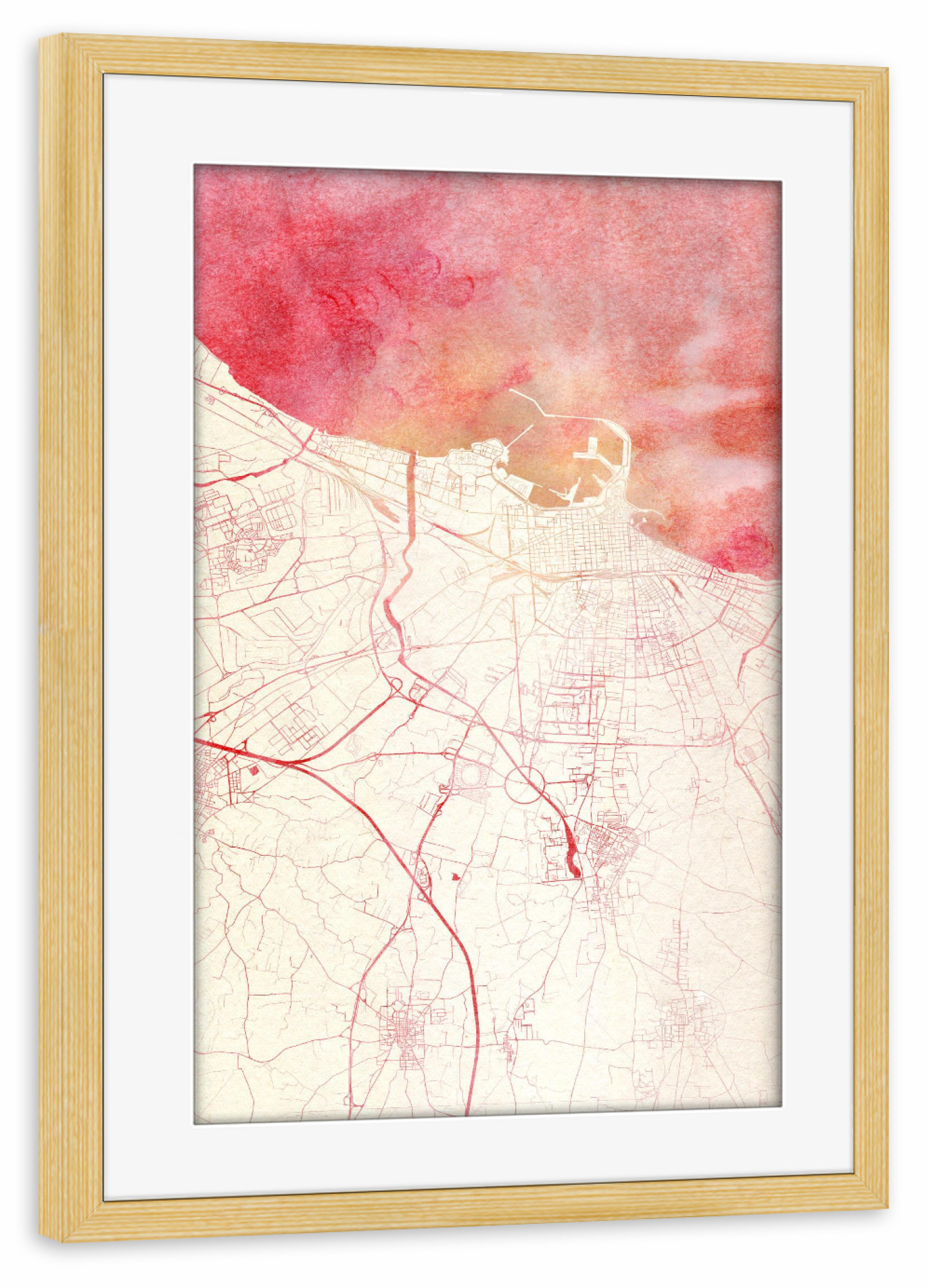 Poster mit Rahmen kiefer "Bari Italien I" artboxONE - Städte,Reise - Städte,Stadtkarte,Wasserfarbe