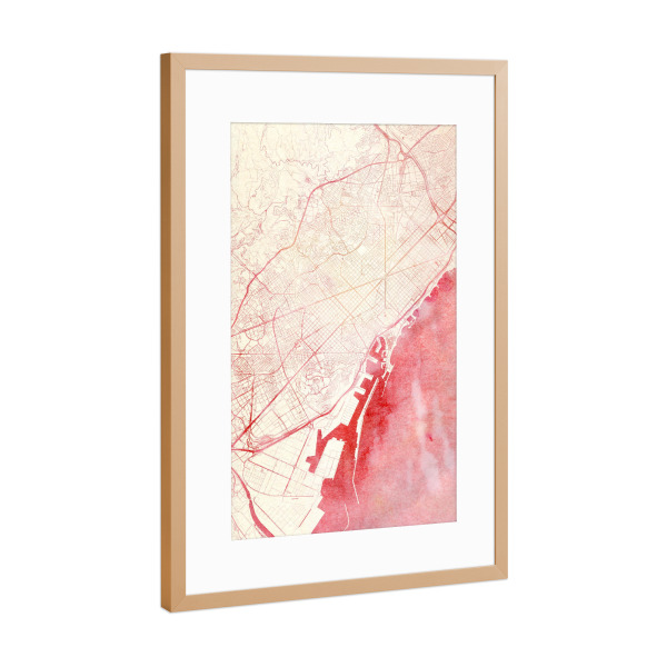 Poster mit Rahmen Kupfer "Barcelona Spanien I" artboxONE - Städte,Reise - Städte,Stadtkarte,Wasserfarbe