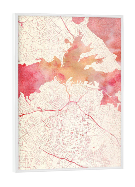 Poster mit weißem Rahmen "Auckland Neuseeland II" artboxONE - Städte,Reise - Städte,Stadtkarte,Wasserfarbe