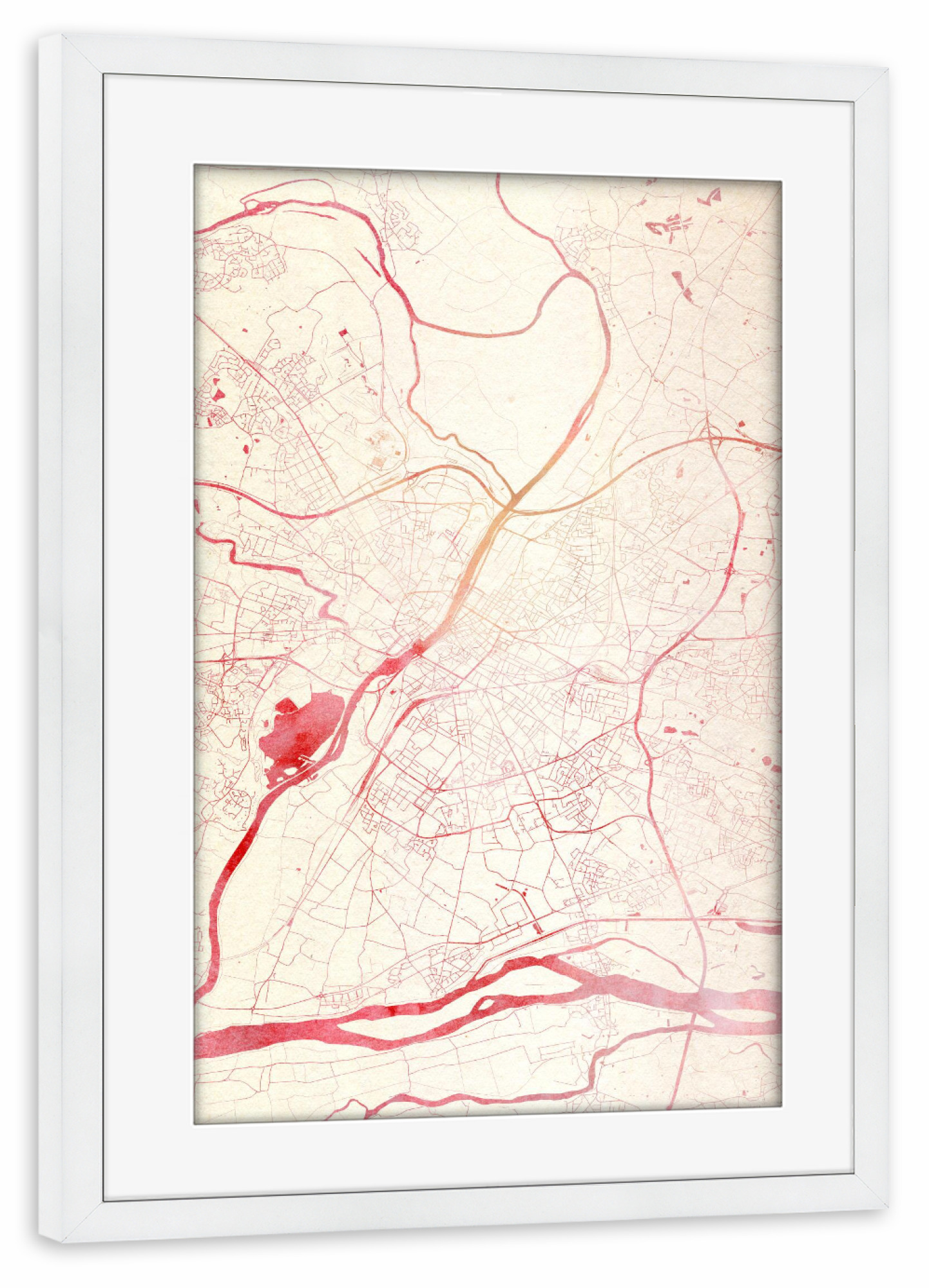 Poster mit Rahmen weiß "Angers Frankreich II" artboxONE - Städte,Reise - Städte,Stadtkarte,Wasserfarbe