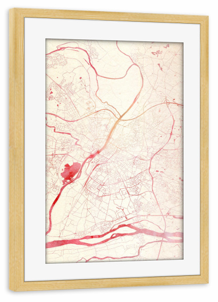 Poster mit Rahmen kiefer "Angers Frankreich II" artboxONE - Städte,Reise - Städte,Stadtkarte,Wasserfarbe