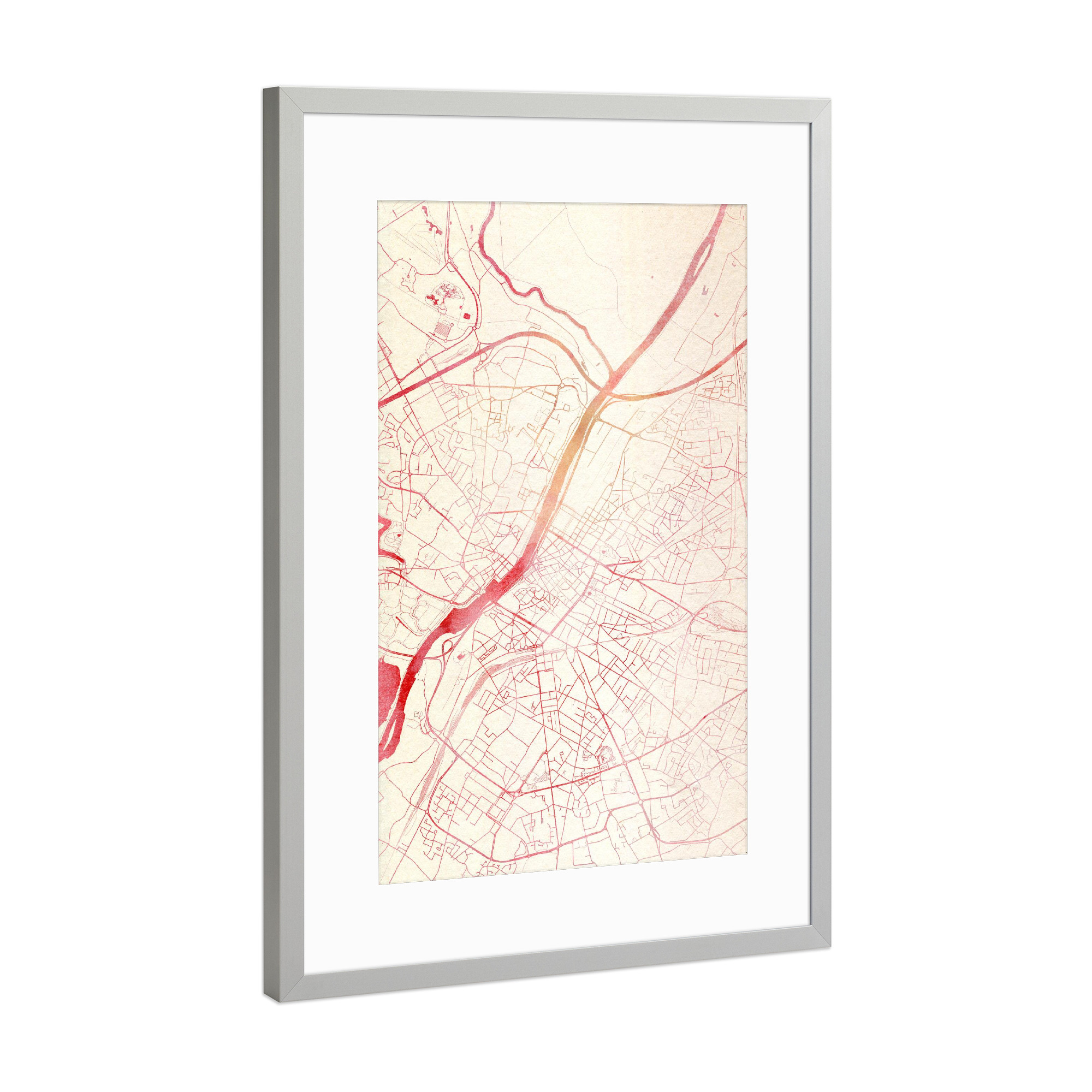 Poster mit Rahmen Silber "Angers Frankreich I" artboxONE - Städte,Reise - Städte,Stadtkarte,Wasserfarbe