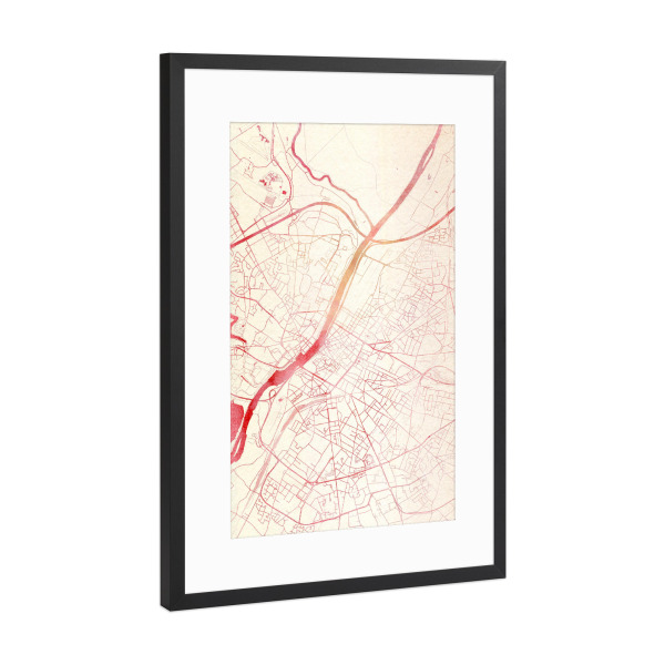 Poster mit Rahmen Schwarz (Metallic) "Angers Frankreich I" artboxONE - Städte,Reise - Städte,Stadtkarte,Wasserfarbe