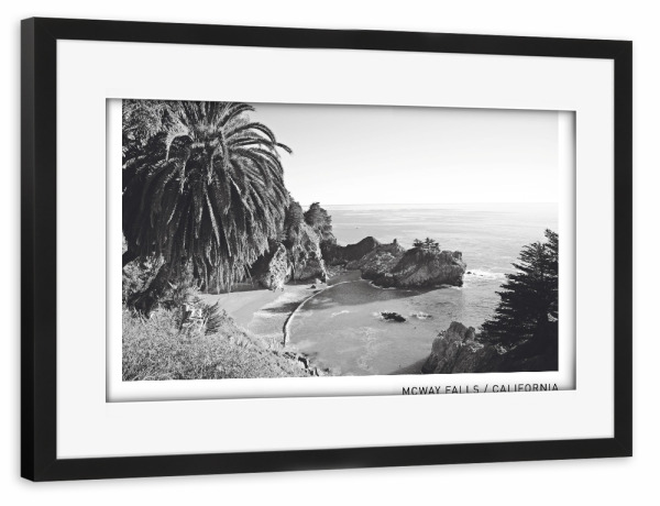 Poster mit Rahmen schwarz "McWay Falls" artboxONE - Schwarzweiß,Reise / Strand und Meer