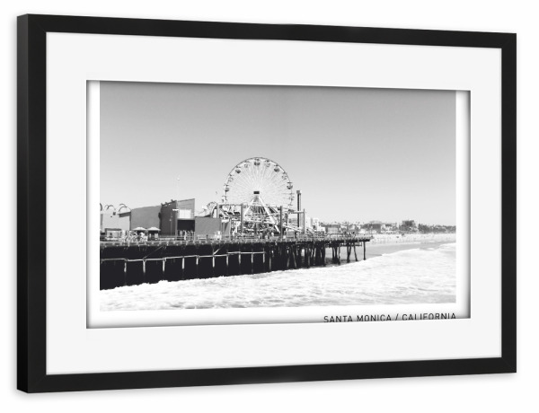 Poster mit Rahmen schwarz "Santa Monica" artboxONE - Städte,Schwarzweiß,Reise / Strand und Meer