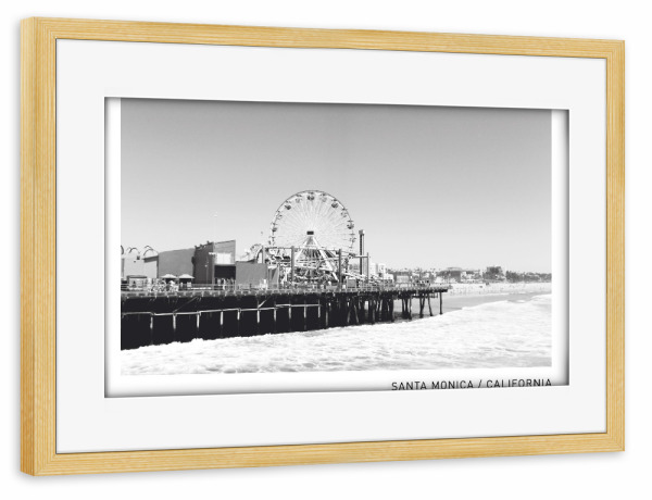 Poster mit Rahmen kiefer "Santa Monica" artboxONE - Städte,Schwarzweiß,Reise / Strand und Meer