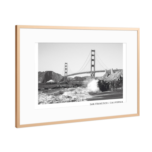 Poster mit Rahmen Kupfer "Golden Gate Bridge" artboxONE - Städte,Reise,Schwarzweiß