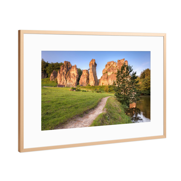Poster mit Rahmen Kupfer "Externsteine im Morgenlicht" artboxONE - Natur,Reise