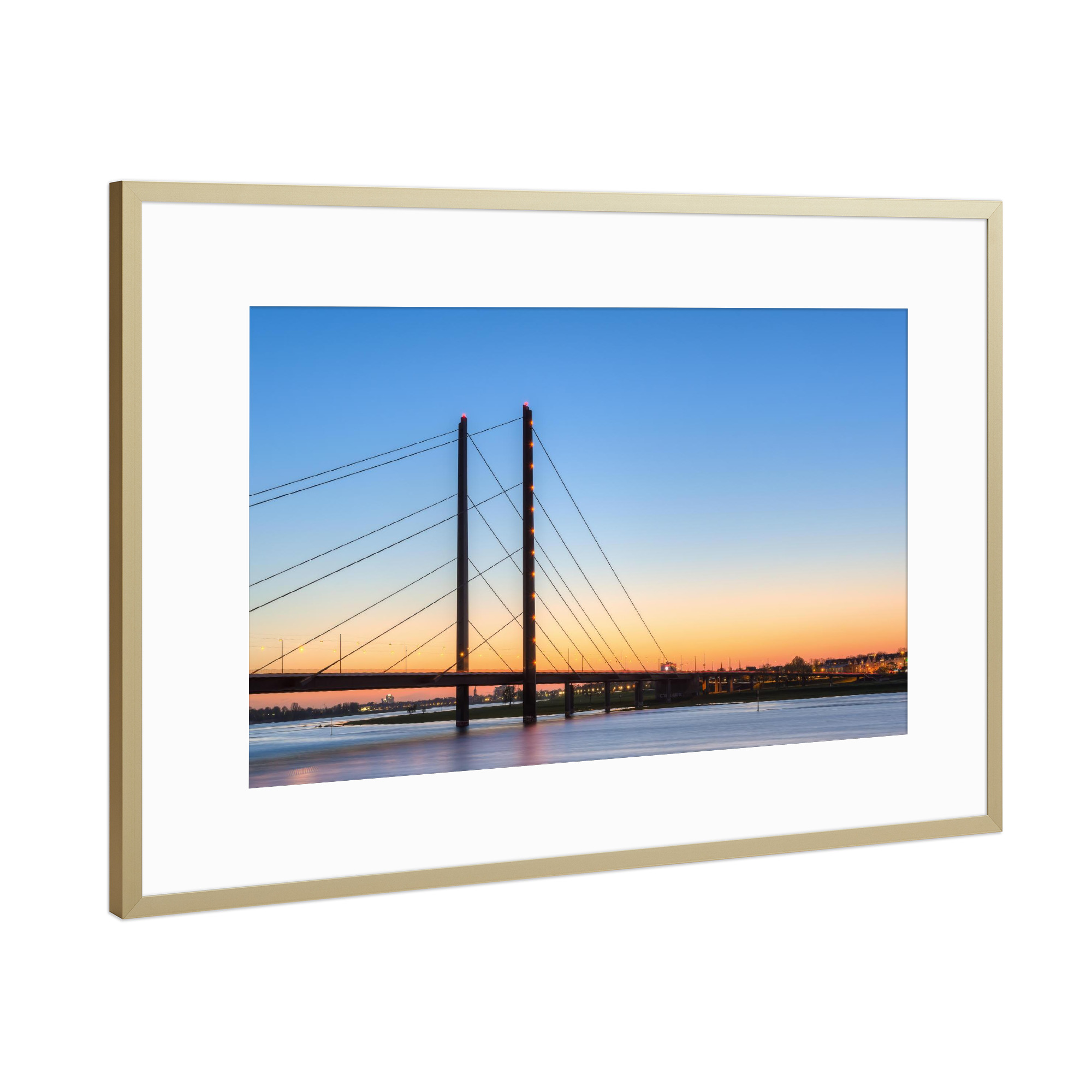 Poster mit Rahmen Gold "Rheinkniebrücke Düsseldorf" artboxONE - Städte,Reise,Architektur