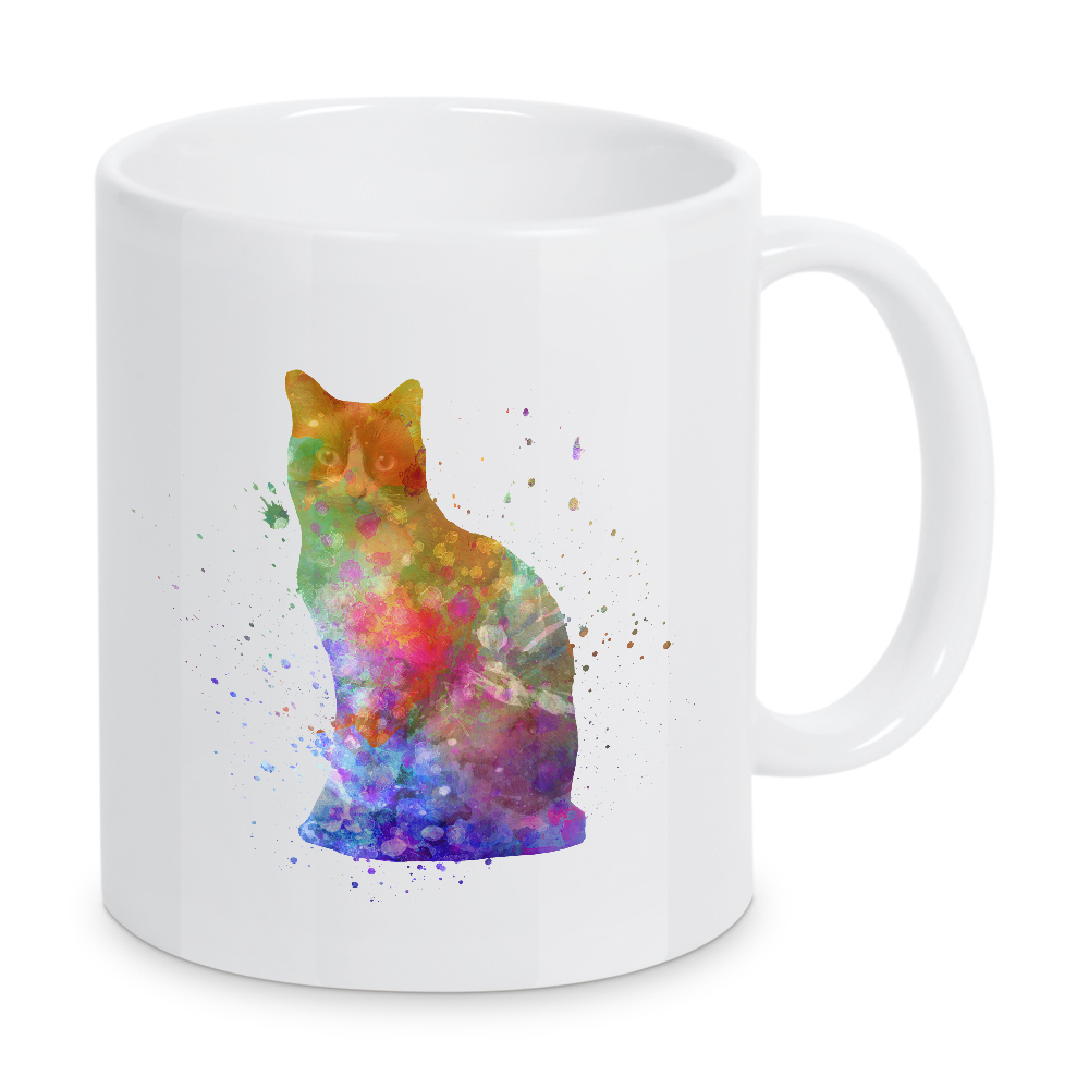 Tasse "Schneeschuhkatze in Aquarell" artboxONE - Tiere,Abstrakt - Katzen,Haustier,Tier,Aquarell,Zeichnung,Kinderdekoration,Dekoration,Kinder,Bunt