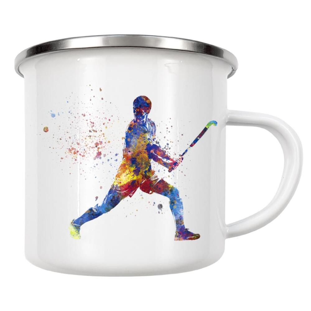 Emaille Tasse "Aquarell Feldhockey" artboxONE - Abstrakt,Sport - Sport,Sport,Silhouette,Aquarell,Abbildung,Eishockey,Schläger,Feldhockey,Olympiade
