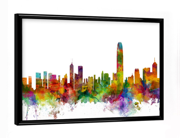 Poster mit schwarzem Rahmen "Hong Kong Watercolor" artboxONE - Städte,Reise,Architektur