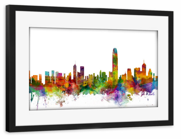 Poster mit Rahmen schwarz "Hong Kong Watercolor" artboxONE - Städte,Reise,Architektur
