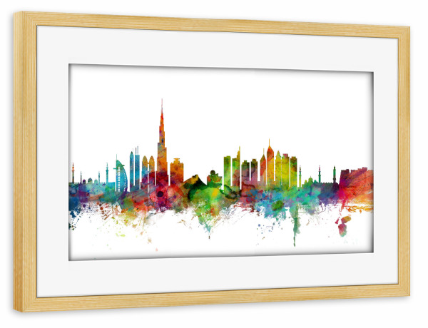 Poster mit Rahmen kiefer "Dubai Watercolor" artboxONE - Städte,Reise,Architektur