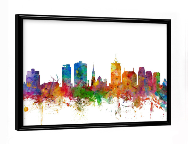Poster mit schwarzem Rahmen "Christchurch New Zealand Watercolor" artboxONE - Städte,Reise,Architektur